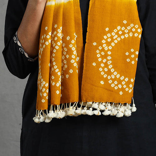 Orange - Kutch Handwoven Merino Wool Shibori & Bandhani Stole 15