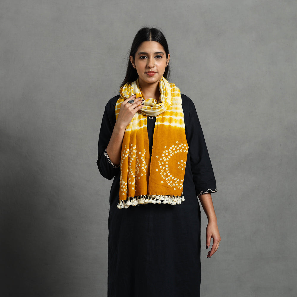 Orange - Kutch Handwoven Merino Wool Shibori & Bandhani Stole 15