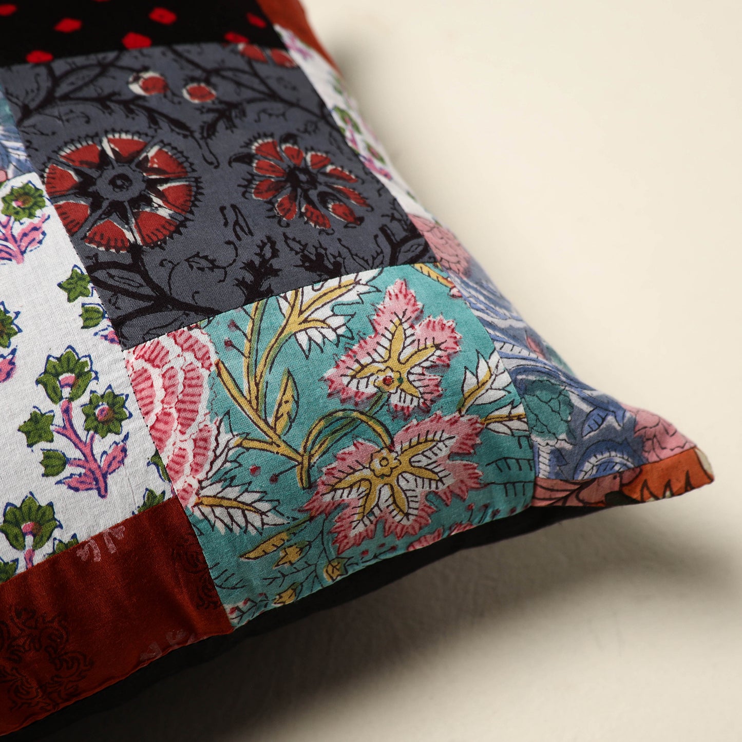 Multicolor Handcrafted Cotton Patchwork Cushion Cover