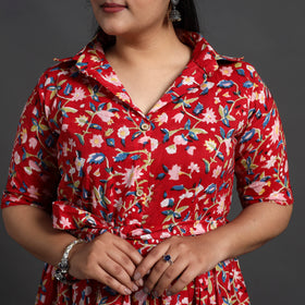 Buy Red Tiered Cotton Block Print Sanganeri Dress