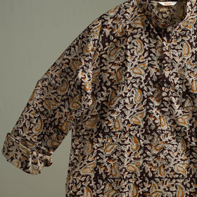 Hand Block Print Natural Dyed Cotton Short Kalamkari Kurta for Men 08
