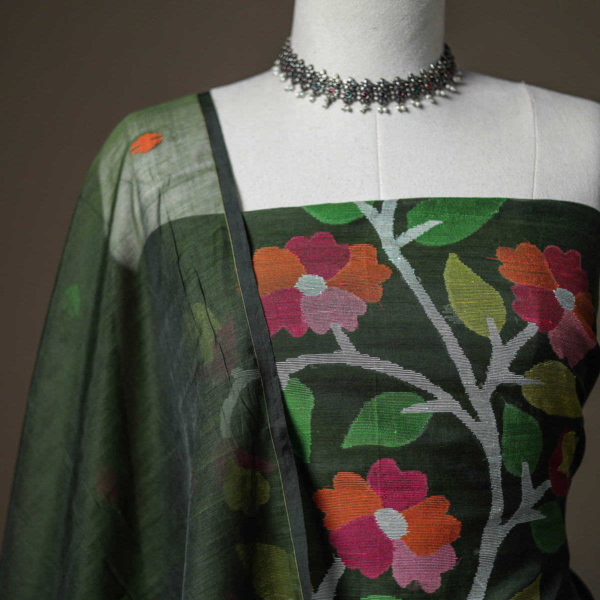 Jamdani Pure Handloom Muslin Unstitched Dress Material: Kurta with Dupatta 11