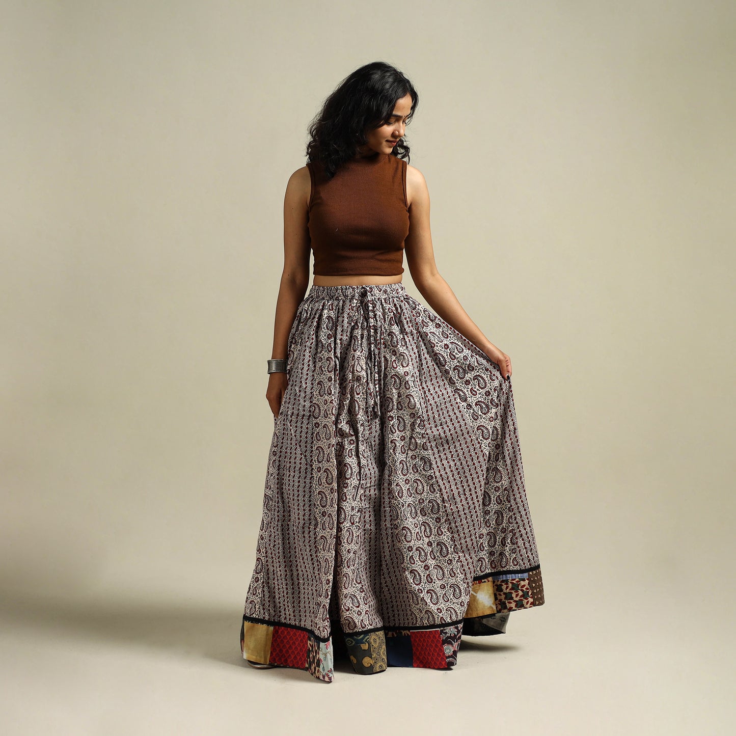 Bagh Hand Block Print 24 Kali Patchwork Cotton Long Skirt 28
