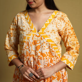 Buy Orange Flared Cotton Batik Print Dress Online