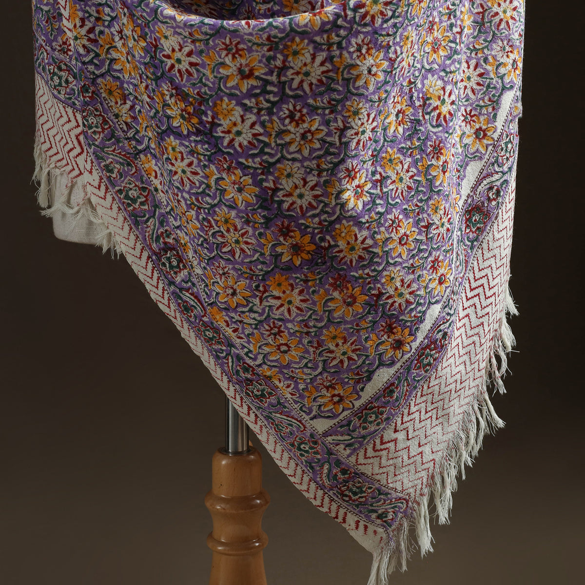 Floral Sanganeri Print Pure Merino Wool Handwoven Shawl 64