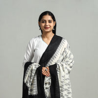 White - Handloom Cotton Pochampally Ikat Dupatta 11