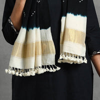 Black - Kutch Handwoven Merino Wool Bandhani Stole with Zari 16