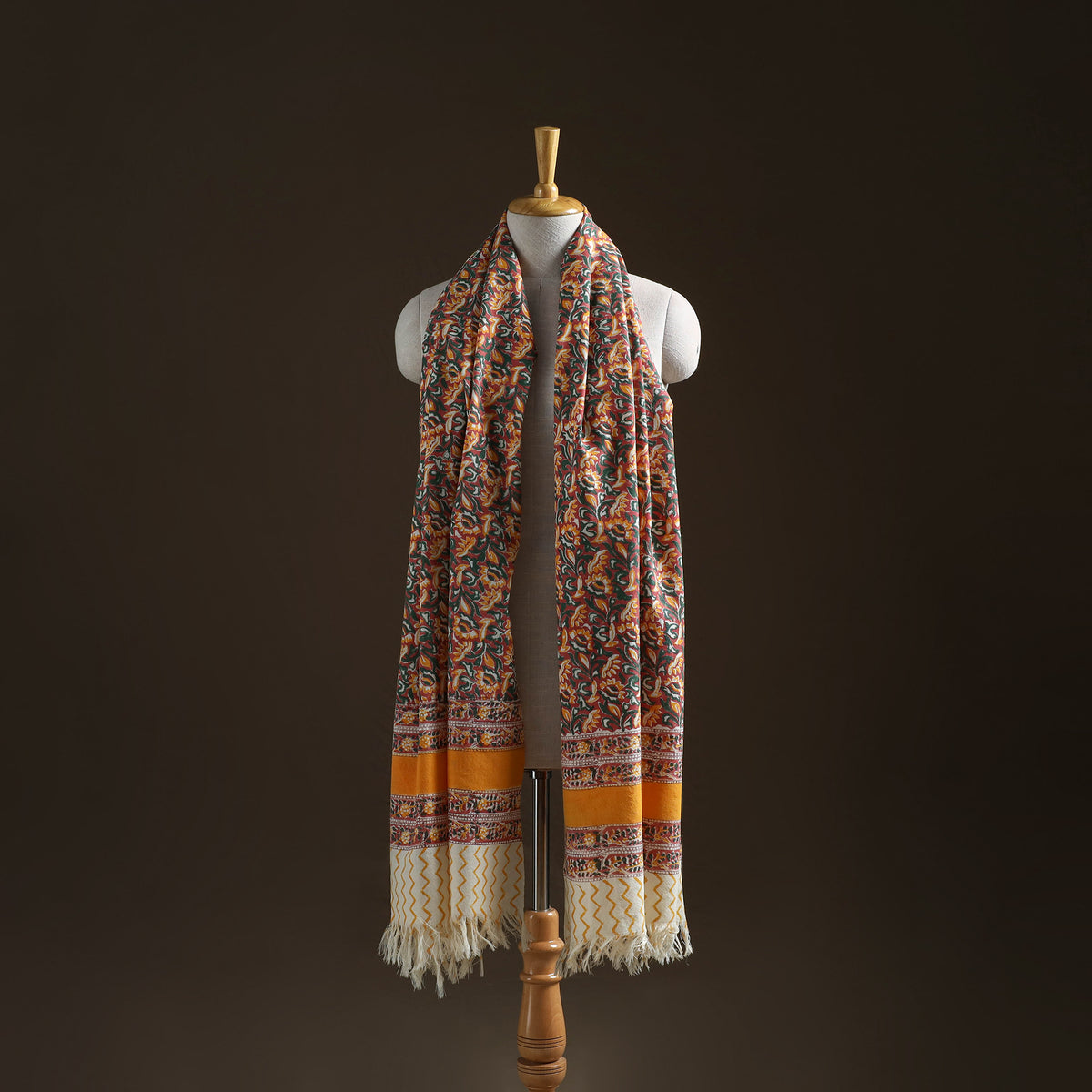 Floral Sanganeri Print Pure Merino Wool Handwoven Shawl 65
