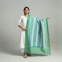 Green - Handloom Cotton Pochampally Ikat Dupatta 12