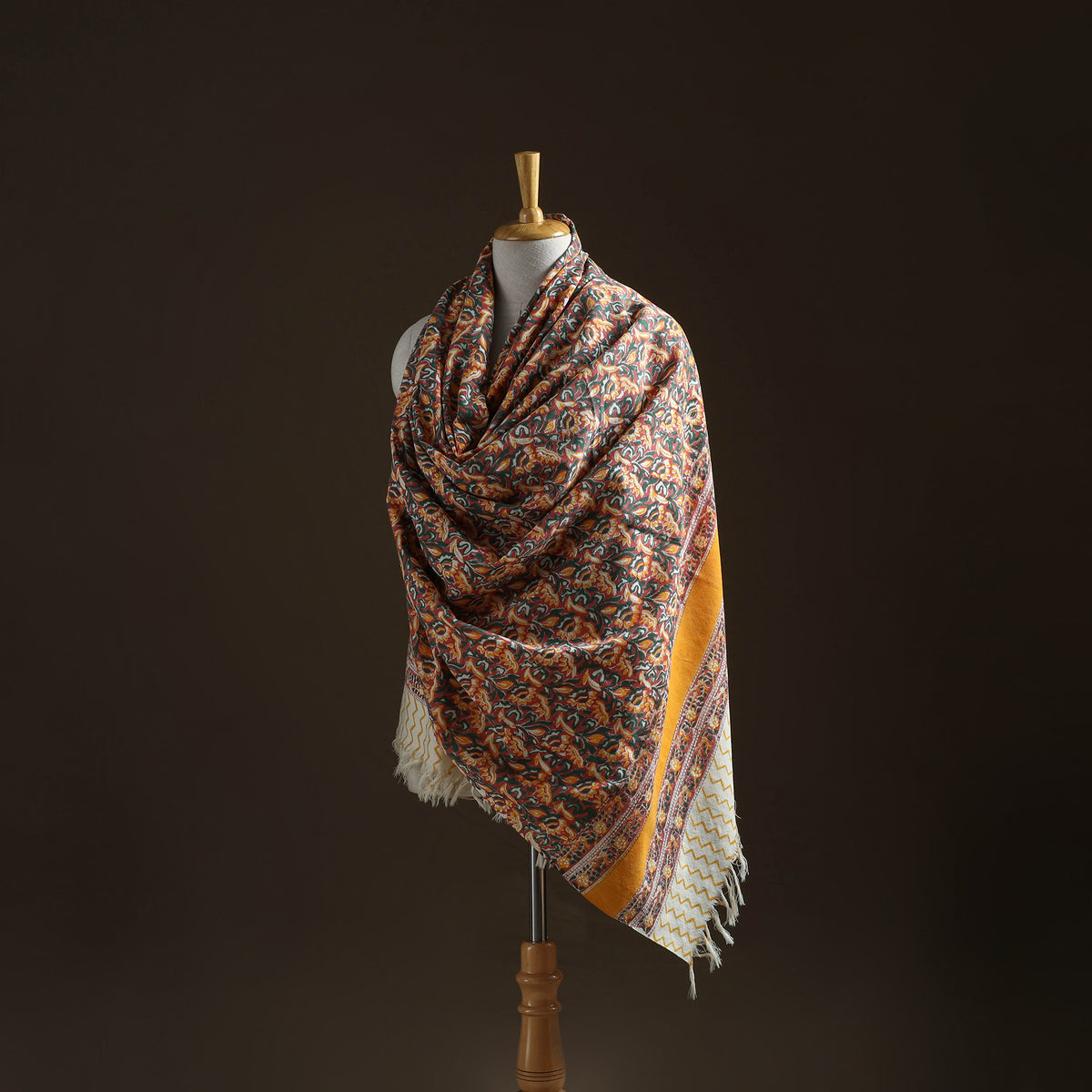 Floral Sanganeri Print Pure Merino Wool Handwoven Shawl 65