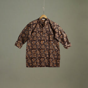 Hand Block Print Natural Dyed Cotton Short Kalamkari Kurta for Men 10