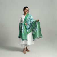 Green - Handloom Cotton Pochampally Ikat Dupatta 12