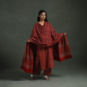 Ajrakh Hand Block Print Natural Dyed Cotton Suit Set with Dupatta for women 02