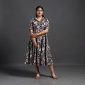 Buy Black Tiered Cotton Block Print Sanganeri Dress