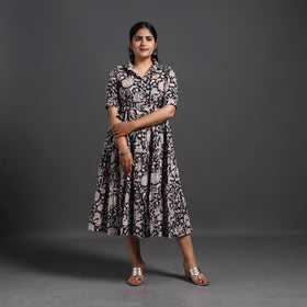 Buy Black Tiered Cotton Block Print Sanganeri Dress