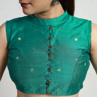 Green - Polka Dot Zari Buti Silk Stitched Plain Blouse 16