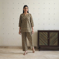 Brown - Block Printed Cotton Ajrakh Co-ord Set 12