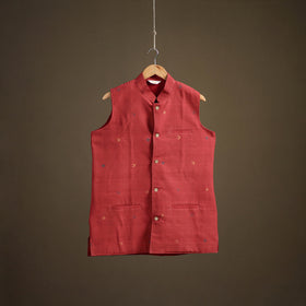 Handwoven Cotton Nehru Jacket for Men in Jamdani Buti of Srikakulam 05