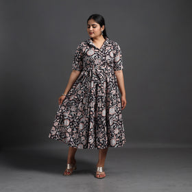 Buy Black Tiered Cotton Block Print Sanganeri Dress
