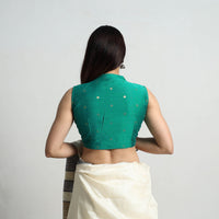 Green - Polka Dot Zari Buti Silk Stitched Plain Blouse 16