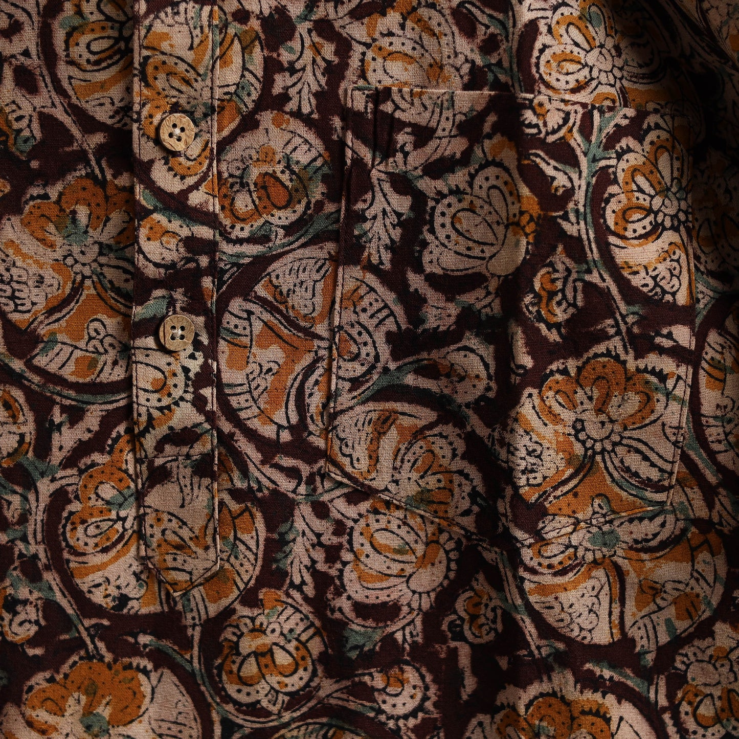 Hand Block Print Natural Dyed Cotton Short Kalamkari Kurta for Men 10