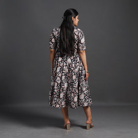 Buy Black Tiered Cotton Block Print Sanganeri Dress