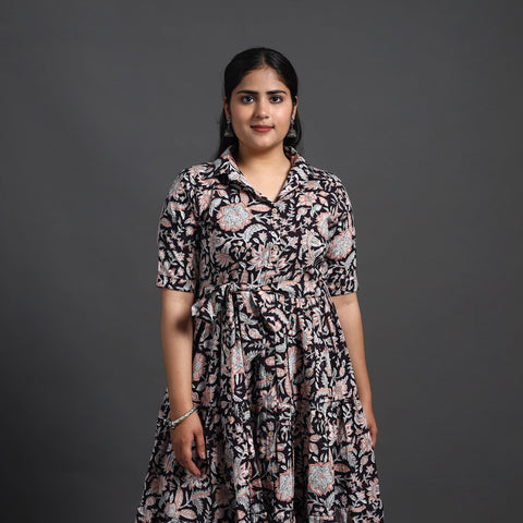 Tiered Cotton Block Print Sanganeri Dress 09