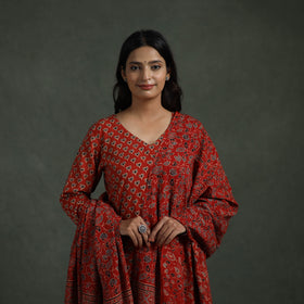 Ajrakh Hand Block Print Natural Dyed Cotton Suit Set with Dupatta for women 02