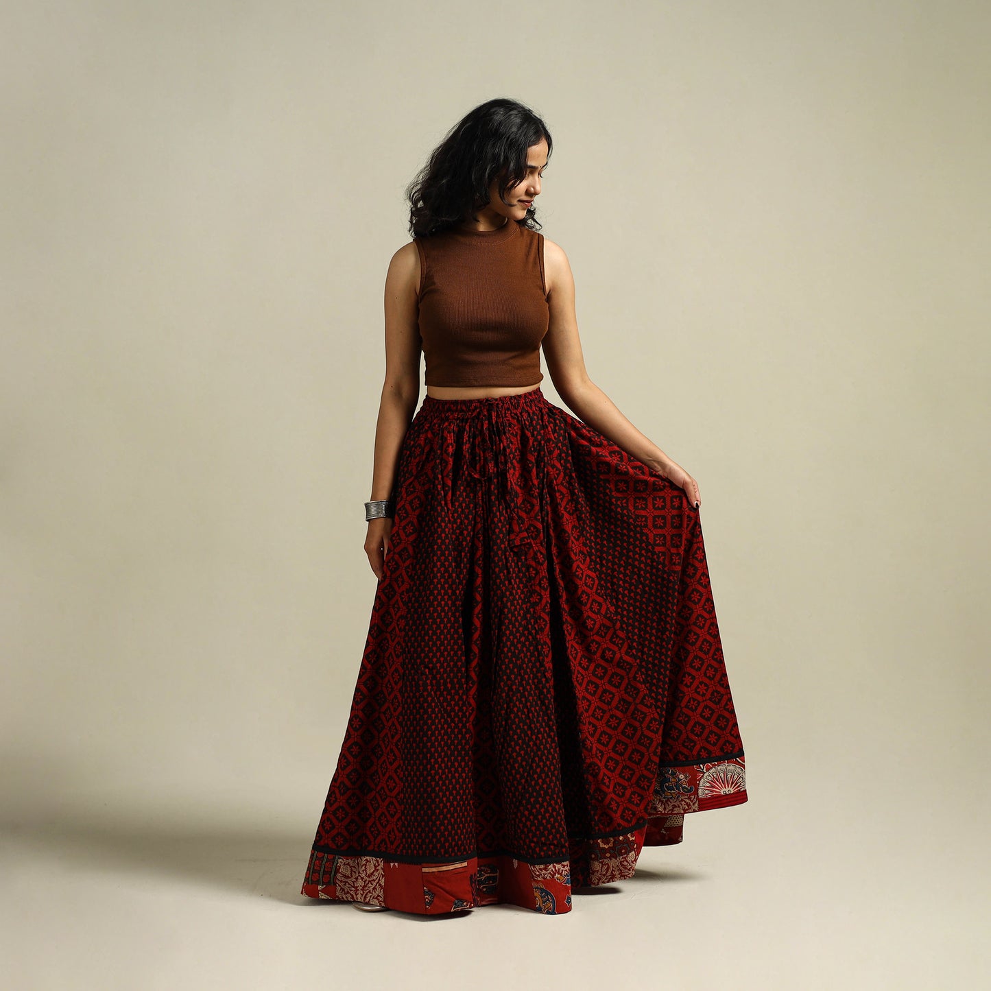 Bagh Hand Block Print 24 Kali Patchwork Cotton Long Skirt 29