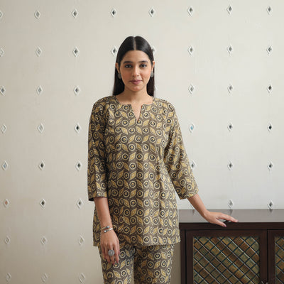 Brown - Block Printed Cotton Ajrakh Co-ord Set 12