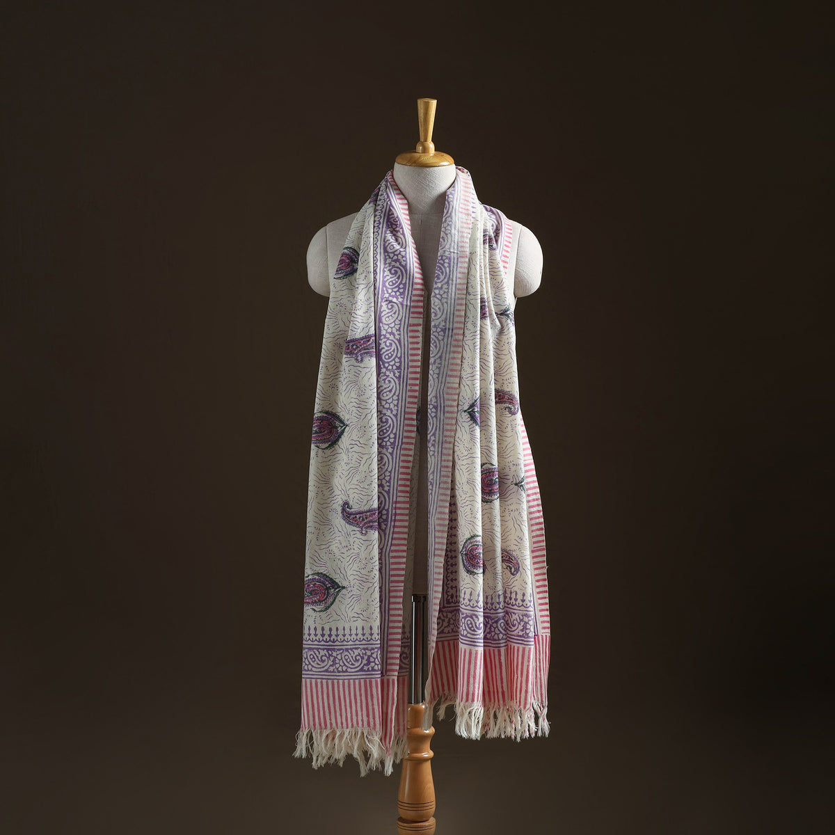 Floral Sanganeri Print Pure Merino Wool Handwoven Shawl 66