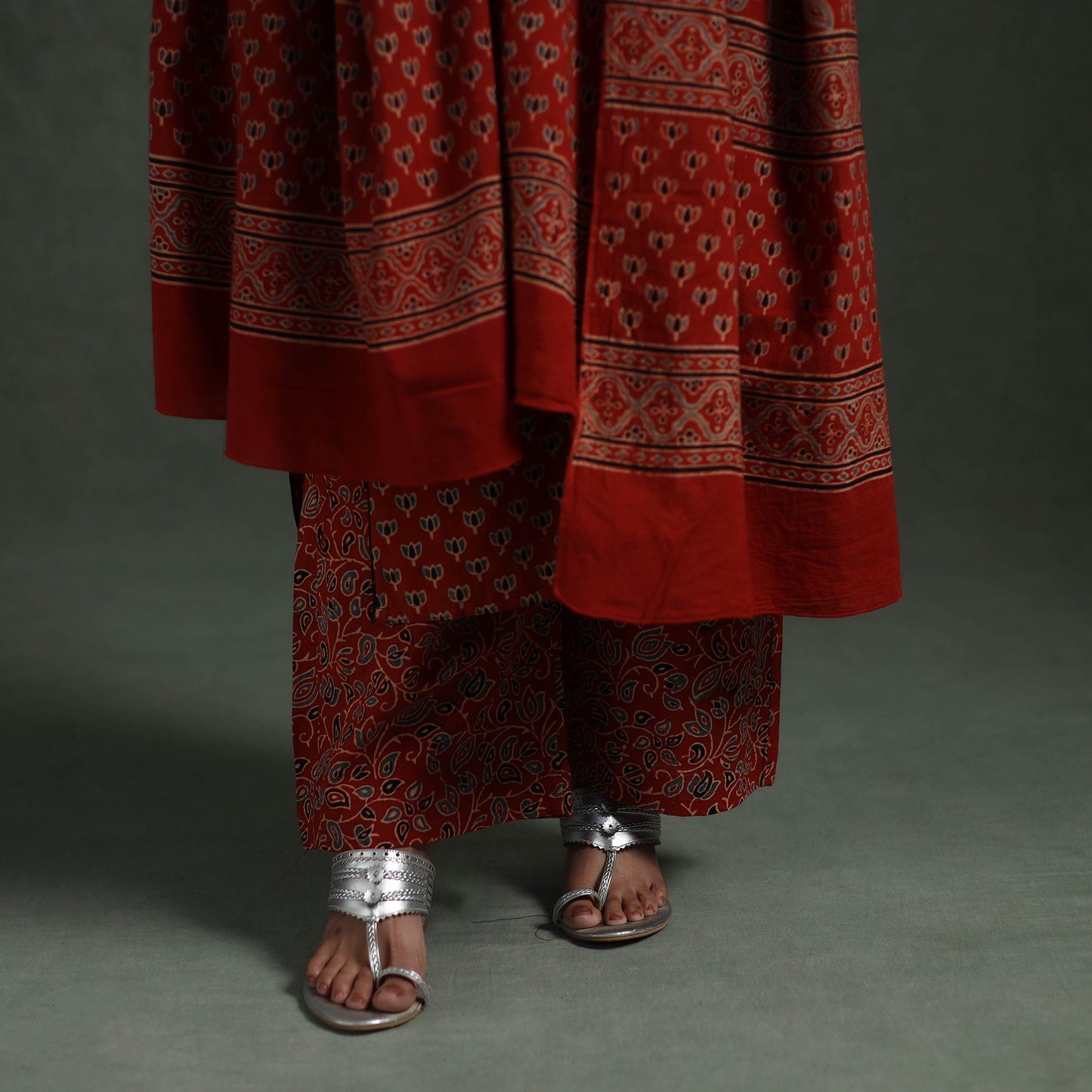 Ajrakh Hand Block Print Natural Dyed Cotton Suit Set with Dupatta for women 02