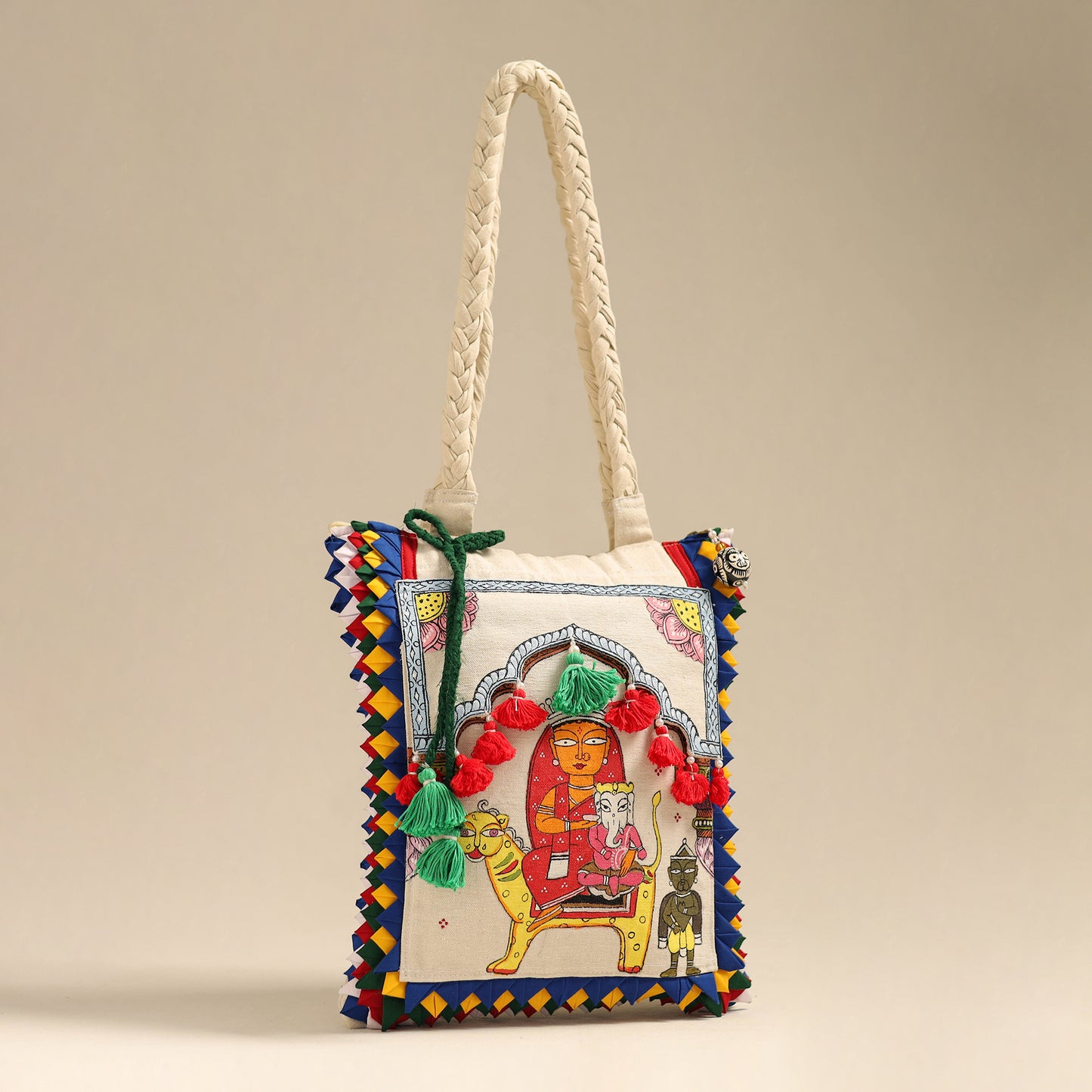 Multicolor - Applique with Pattachitra Handpainted Shoulder Bag from Odisha 21