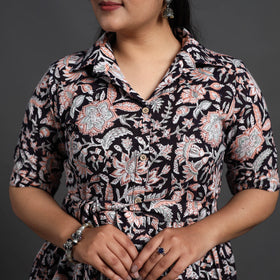Buy Black Tiered Cotton Block Print Sanganeri Dress