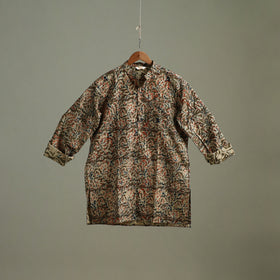 Hand Block Print Natural Dyed Cotton Short Kalamkari Kurta for Men 01