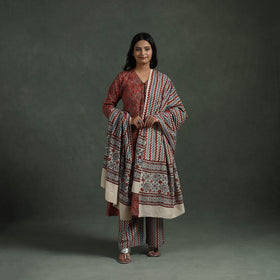 Ajrakh Hand Block Print Natural Dyed Cotton Suit Set with Dupatta for women 08