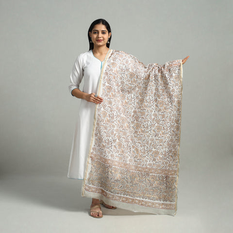 Chanderi Silk Sanganeri Print Dupatta with Zari Border 33