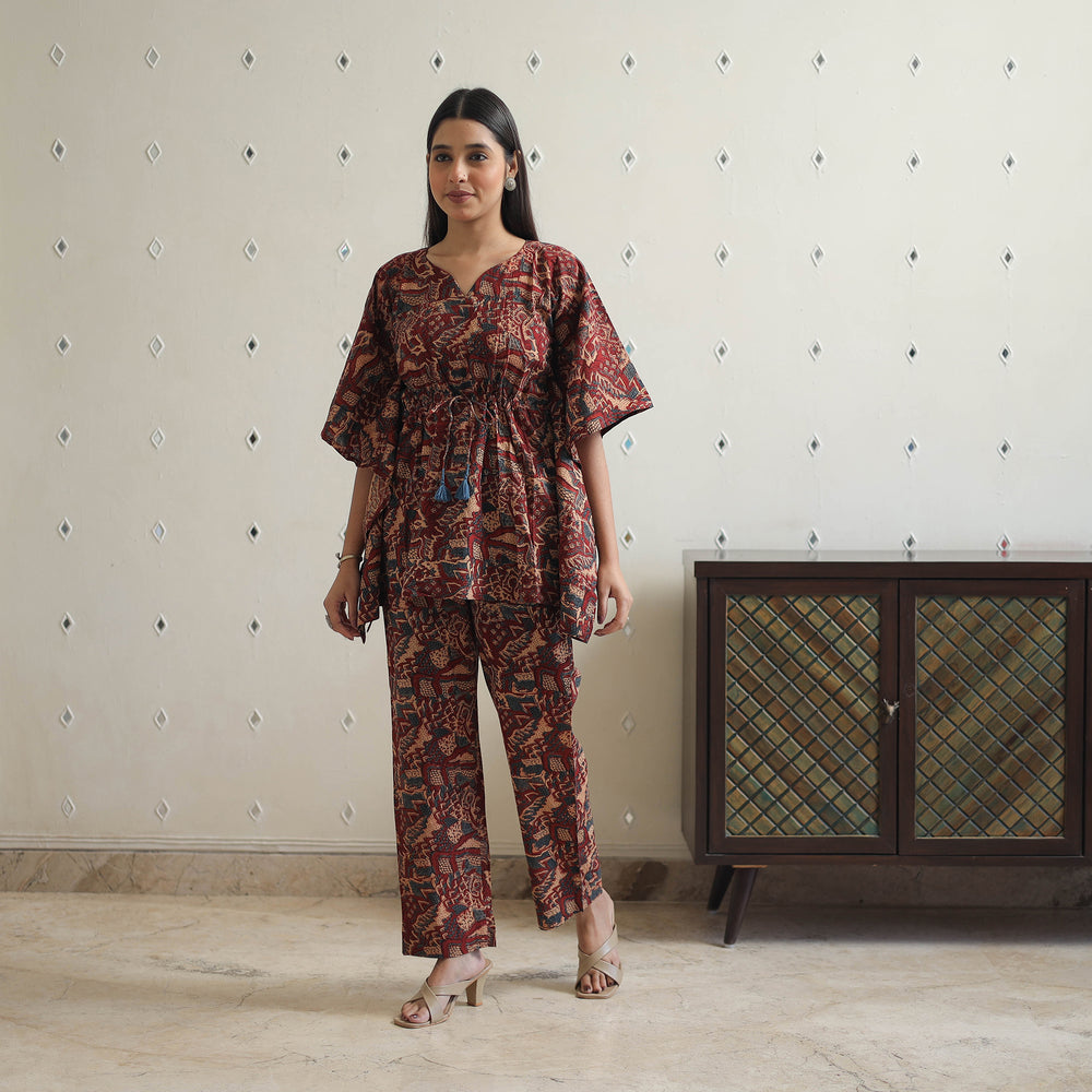 Brown - Block Printed Cotton Kaftan Ajrakh Co-ord Set 11