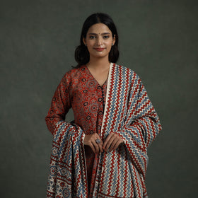 Ajrakh Hand Block Print Natural Dyed Cotton Suit Set with Dupatta for women 08