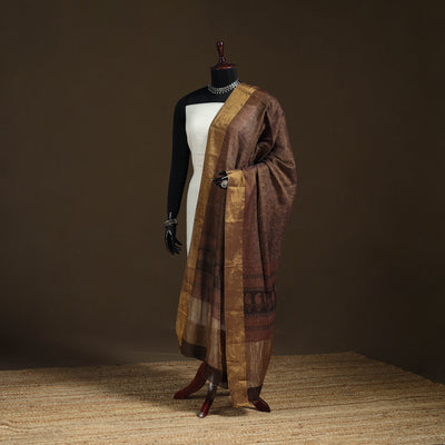 Bagh Hand Block Print Natural Dyed Tissue Zari Chanderi Silk Dupatta 01