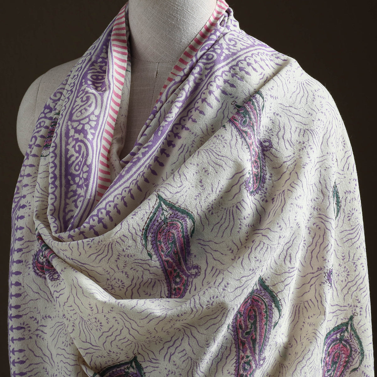 Floral Sanganeri Print Pure Merino Wool Handwoven Shawl 66