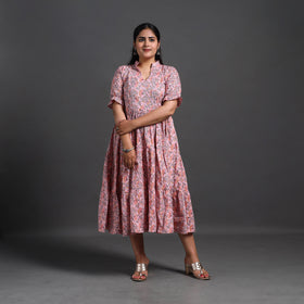 Pink - Tiered Cotton Jaipur Print Dress 14