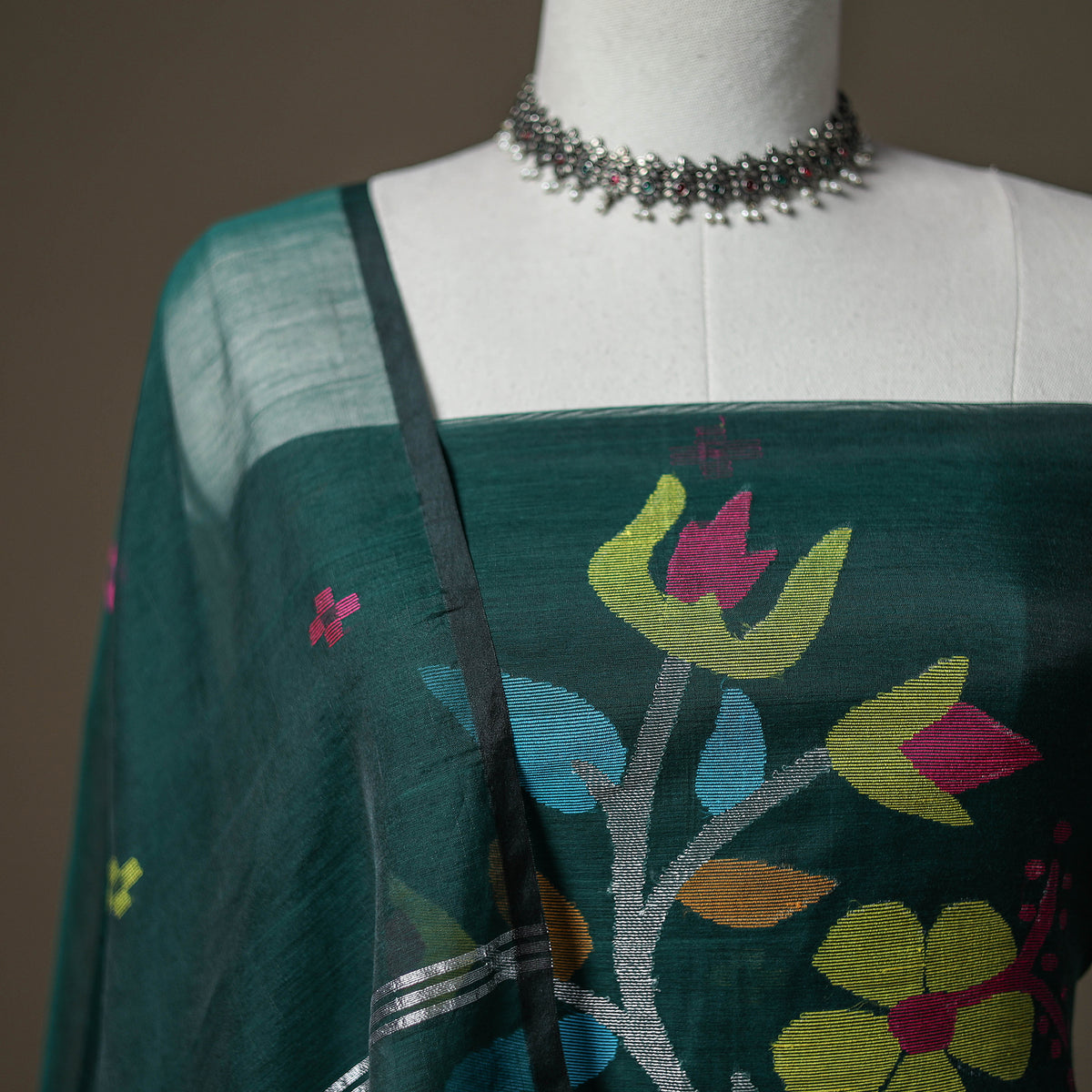 Jamdani Pure Handloom Muslin Unstitched Dress Material: Kurta with Dupatta 13