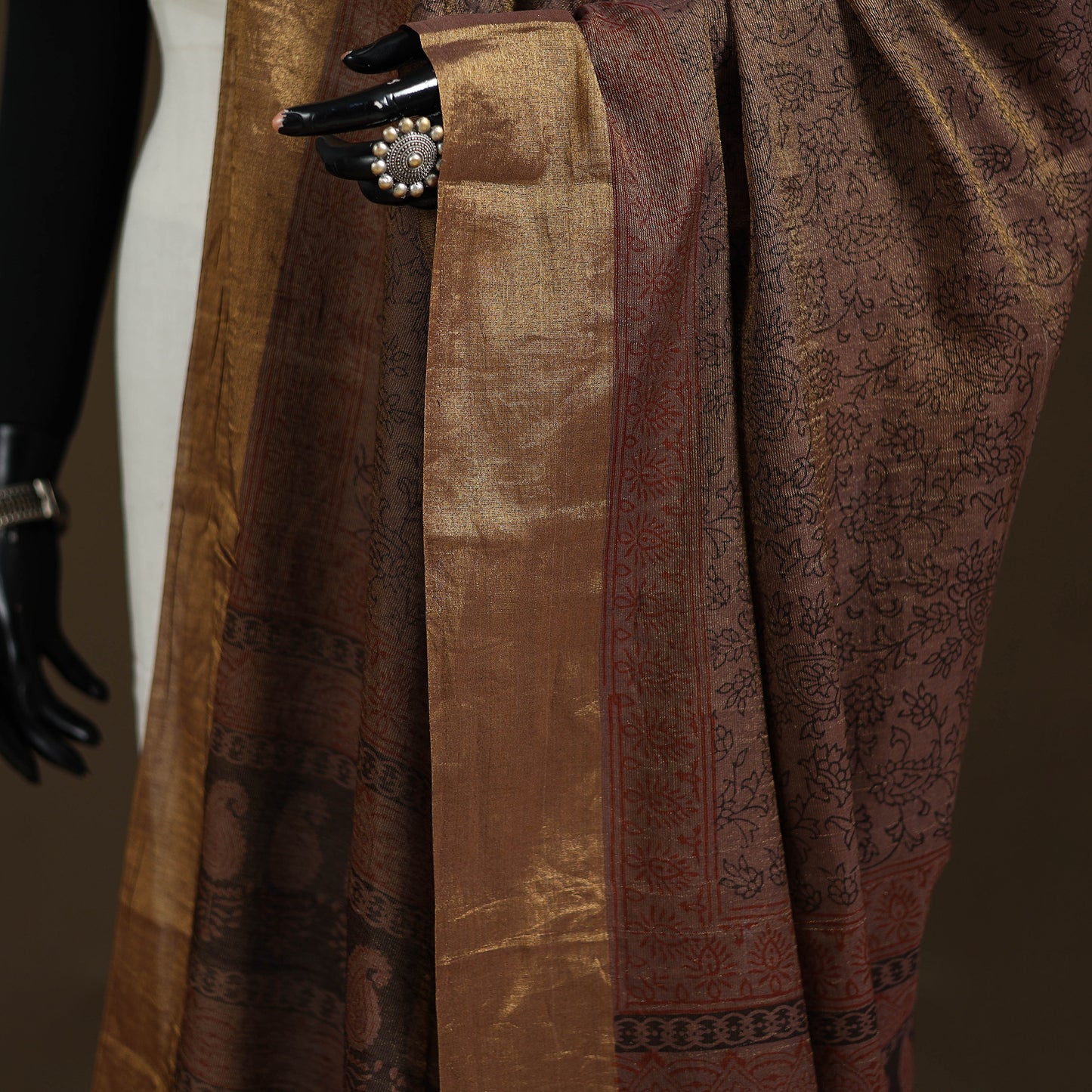 Bagh Hand Block Print Natural Dyed Tissue Zari Chanderi Silk Dupatta 01
