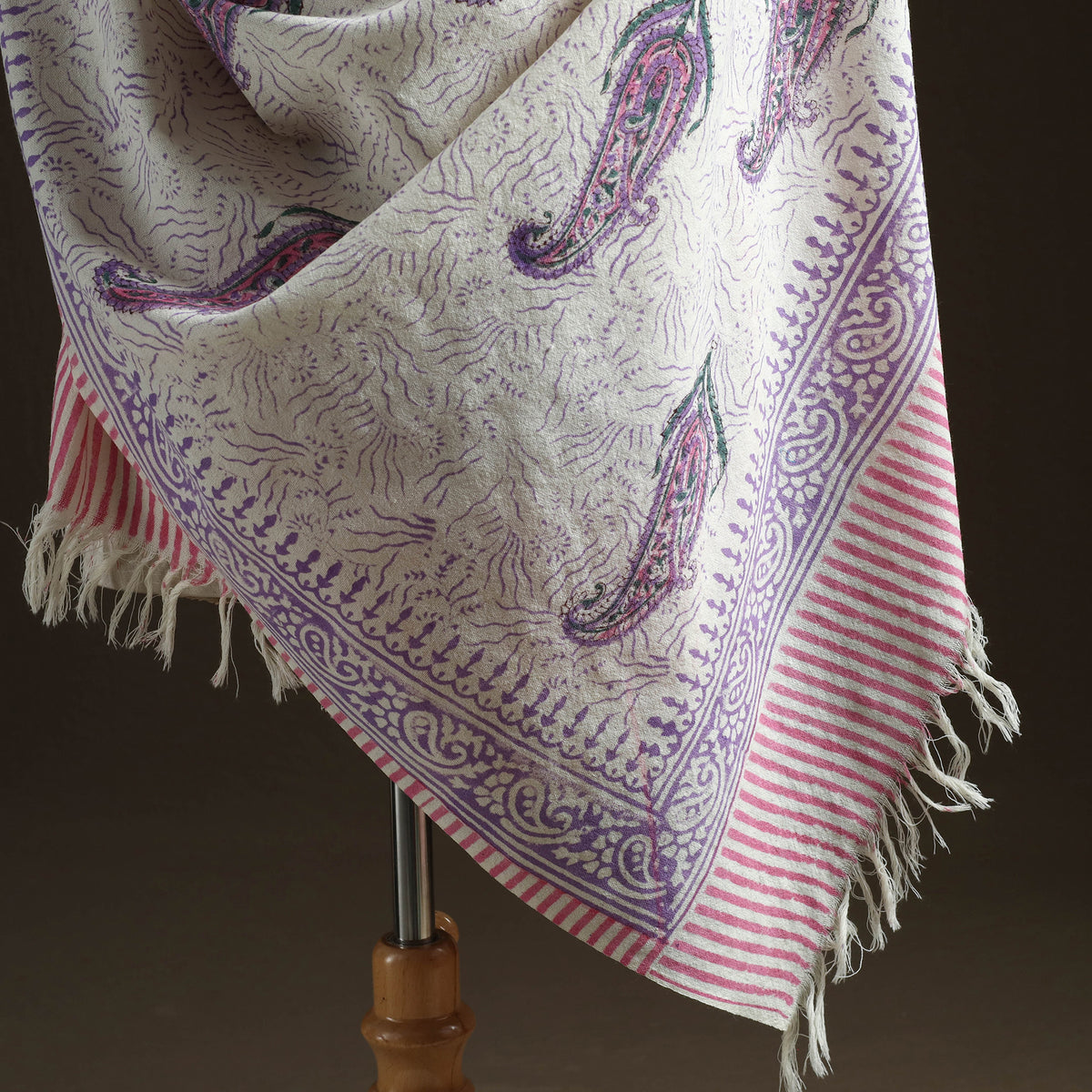 Floral Sanganeri Print Pure Merino Wool Handwoven Shawl 66