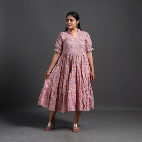 Pink - Tiered Cotton Jaipur Print Dress 14
