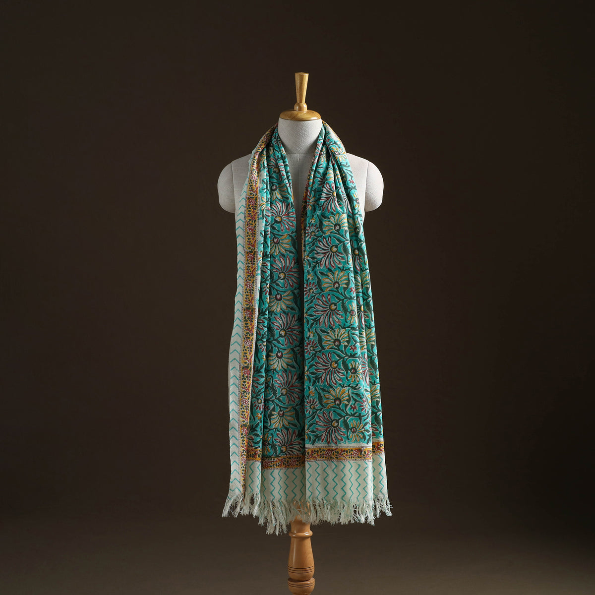 Floral Sanganeri Print Pure Merino Wool Handwoven Shawl 67