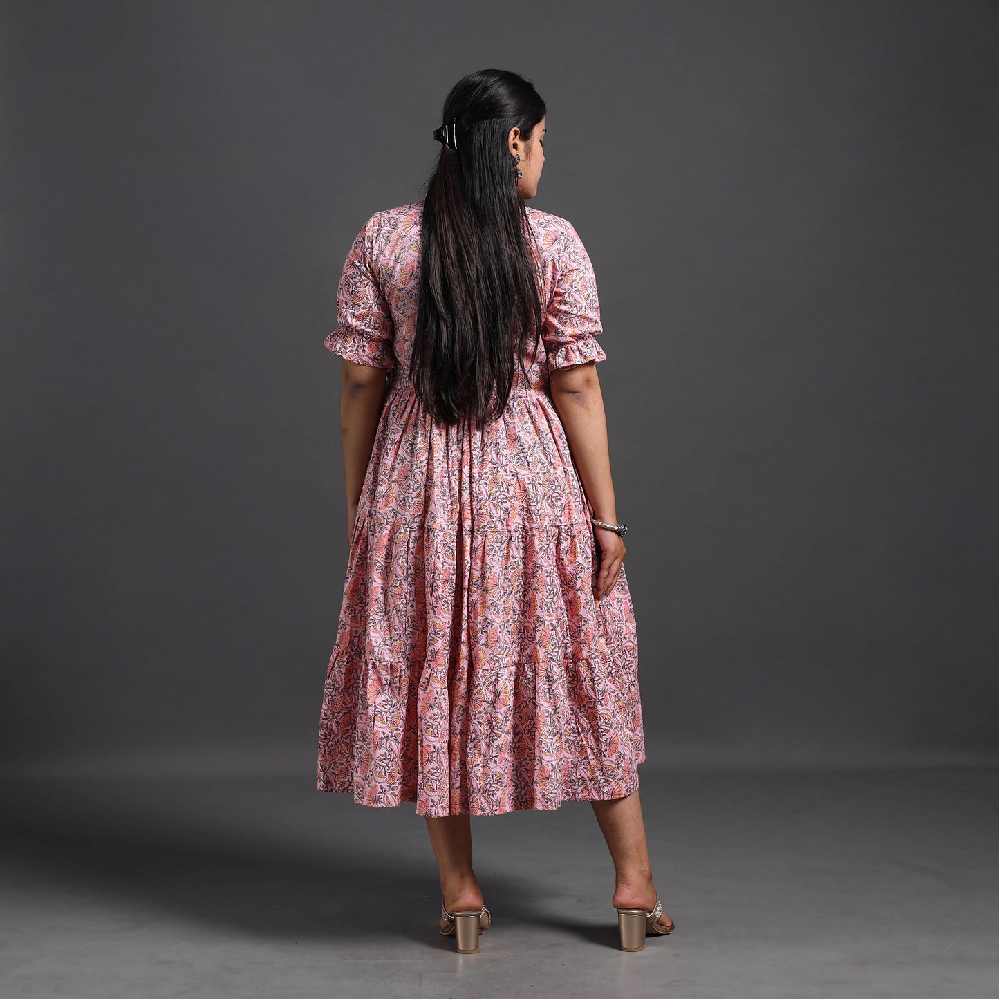 Pink - Tiered Cotton Jaipur Print Dress 14