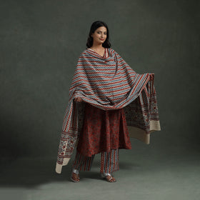 Ajrakh Hand Block Print Natural Dyed Cotton Suit Set with Dupatta for women 08
