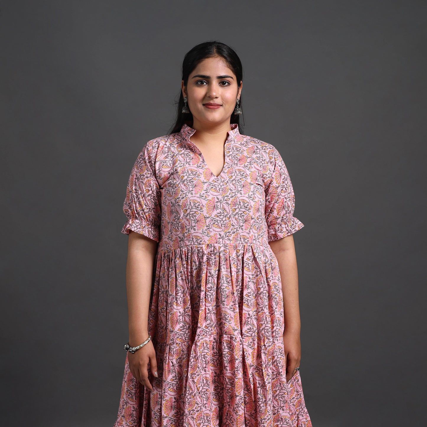 Pink - Tiered Cotton Jaipur Print Dress 14